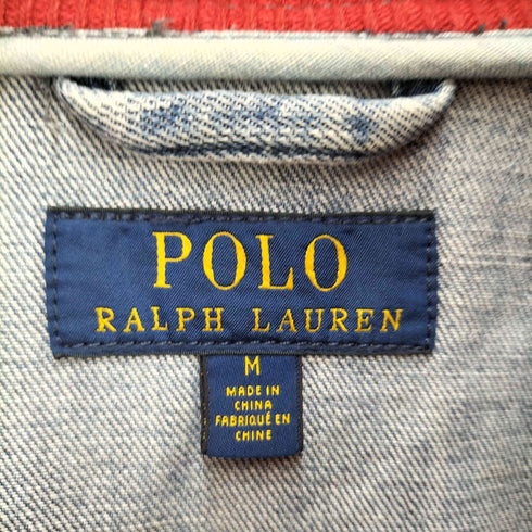 ポロラルフローレン POLO RALPH LAUREN USA VARSITY DENIM JACKET ウォッシュ加工 USAバーシティーデニム ジャケット Pワッペン ライト スタジャン メンズ import:M
