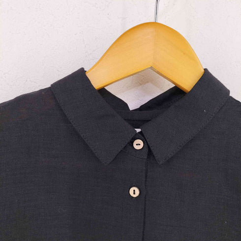 MagicLinen アシンメトリーヘム リネンシャツ ブラック レディース XS-M