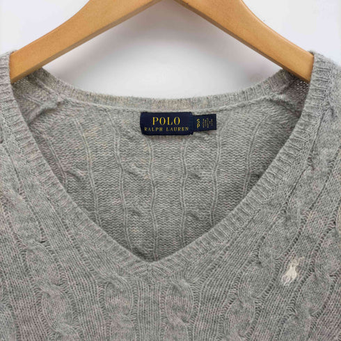 ポロラルフローレン POLO RALPH LAUREN Vネックポニー刺繍ケーブル編みニット レディース import:S