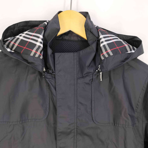 バーバリーブラックレーベル BURBERRY BLACK LABEL 裏地 メッシュ ノバチェック アームロゴ刺繍 ナイロン フーデッドジャケット メンズ import:M