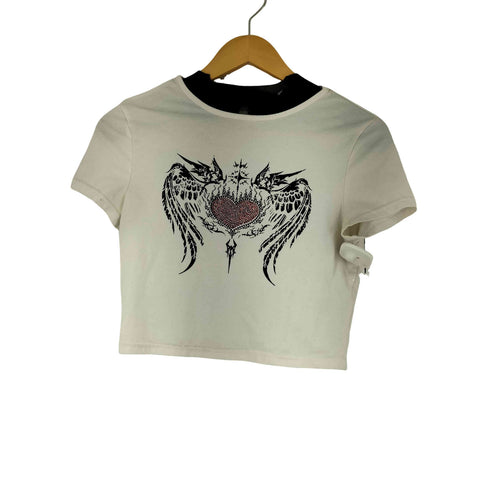 ラインストーン プリントTシャツ レディース JPN:M