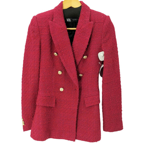 ザラ ZARA 金ボタンダブルツイードジャケット レディース import:XS