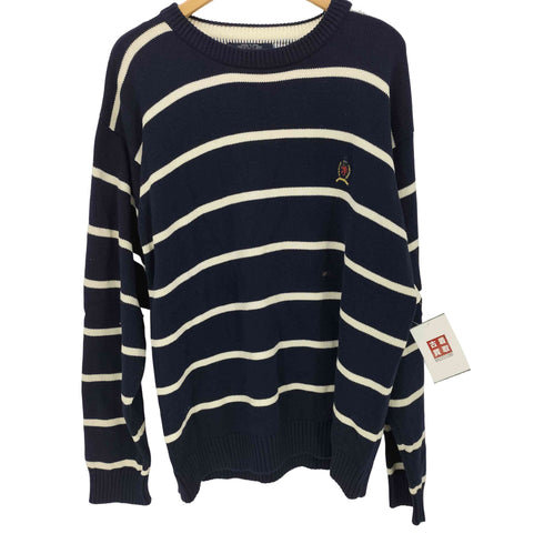 トミーヒルフィガー TOMMY HILFIGER 90S カレッジロゴ刺繍 ボーダー ニット セーター メンズ import:XL