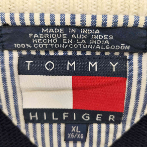 トミーヒルフィガー TOMMY HILFIGER 90S カレッジロゴ刺繍 ボーダー ニット セーター メンズ import:XL