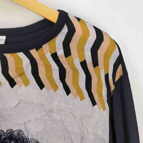 ドリスヴァンノッテン DRIES VAN NOTEN フロントプリント 切替 コットンビスコース ロングスリーブTシャツ レディース import:XS
