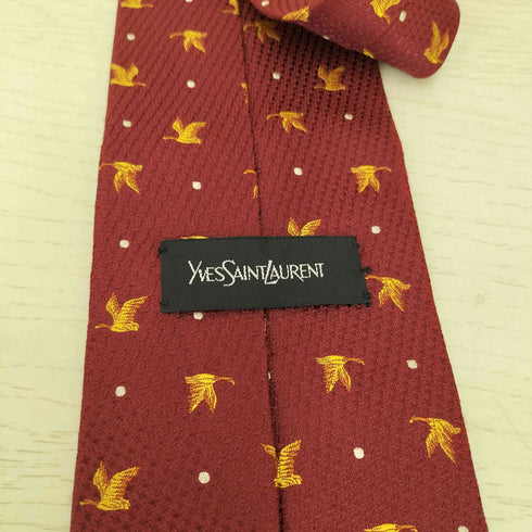 イヴサンローラン Yves Saint Laurent 白鳥 総柄 シルク ネクタイ メンズ