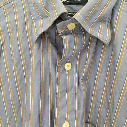 ノーティカ NAUTICA SANDED POPLIN ロゴ 刺繍 ストライプ BD L/S シャツ メンズ import:L