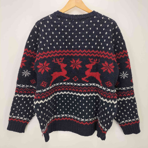 ランズエンド LANDS END 90-00S スコットランド製 ノルディック柄 ローゲージ ウール クルーネック ニット メンズ import:M