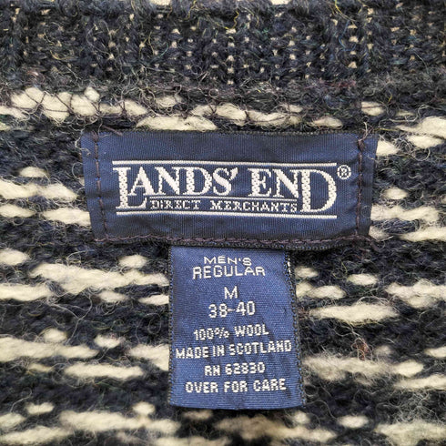 ランズエンド LANDS END 90-00S スコットランド製 ノルディック柄 ローゲージ ウール クルーネック ニット メンズ import:M