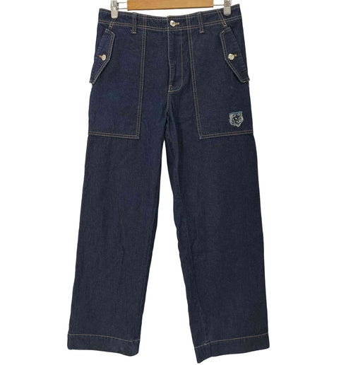 メゾンキツネ MAISON KITSUNE WORKWEAR PANTS IN WASHED DENIM WITH FOX HEAD PATCH メンズ 30