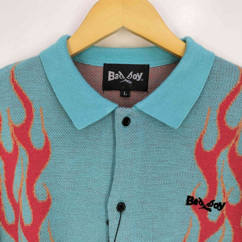 バッドボーイ BADBOY FLAME JQD KNIT SHIRT ファイヤーパターン ニットシャツ メンズ JPN:L