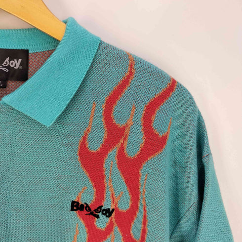 バッドボーイ BADBOY FLAME JQD KNIT SHIRT ファイヤーパターン ニットシャツ メンズ JPN:L