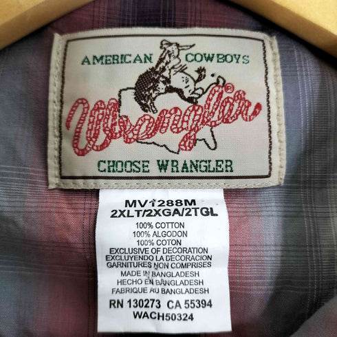 ラングラー Wrangler AMERICAN COWBOYS チェック ウエスタンシャツ メンズ 2XLT