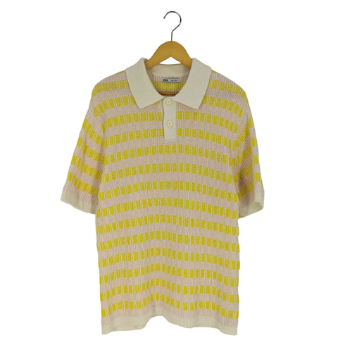 ザラ ZARA ボーダー コットン リブニットポロシャツ メンズ import:L