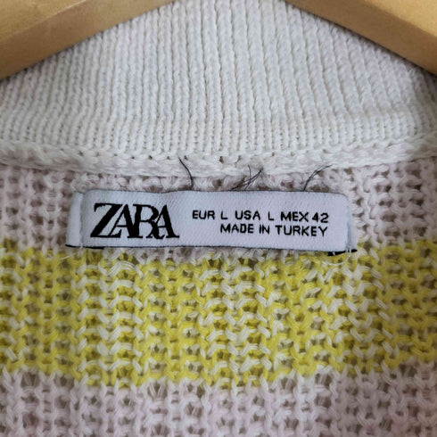 ザラ ZARA ボーダー コットン リブニットポロシャツ メンズ import:L