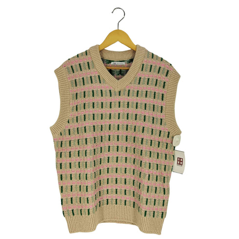 ザラ ZARA ジオメトリック ジャガードニットベスト メンズ L-XL