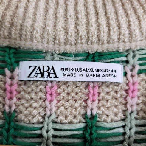 ザラ ZARA ジオメトリック ジャガードニットベスト メンズ L-XL