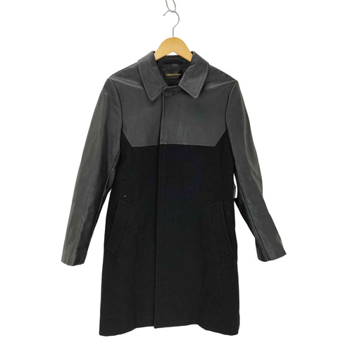 コムデギャルソン COMME des GARCONS 01AW レザー切替 比翼 メルトン ウールコート archive レディース