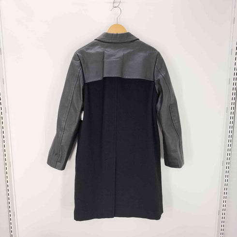 コムデギャルソン COMME des GARCONS 01AW レザー切替 比翼 メルトン ウールコート archive レディース