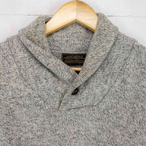 エディーバウアー Eddie Bauer 80S 黒タグ前期 ショールカラ―ニット 杢グレー MADE IN USA メンズ M