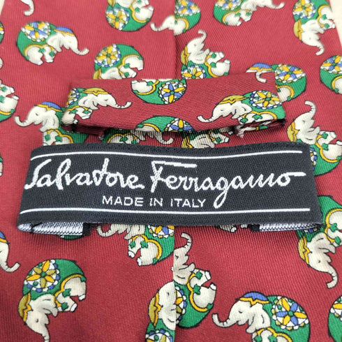 サルヴァトーレフェラガモ Salvatore Ferragamo ゾウ柄シルクネクタイ メンズ