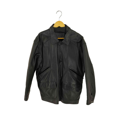 90s FRENCH TRADITIONAL MEN'S CLOTHING 裏地タータンチェック レザージャケット メンズ import:M