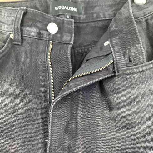 WOOALONG Damage wide ダメージ加工 ブラックワイドデニムパンツ メンズ JPN:S