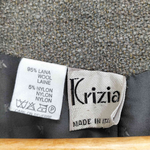 クリツィア KRIZIA 70~80S イタリア製 ノーカラー 羽刺繍 ウールダブルジャケット レディース 48