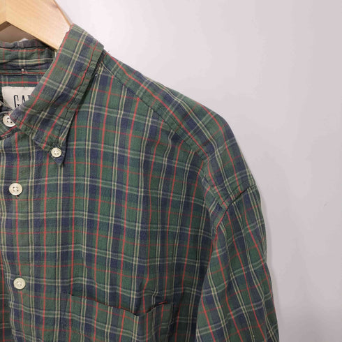 ギャップ Gap 90-00S OLD 白タグ L/S タータンチェック ボタンダウンシャツ メンズ import:M