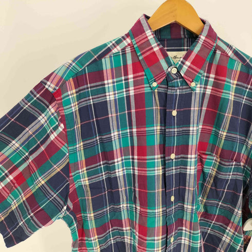 エディーバウアー Eddie Bauer 90-00S 白タグ 台湾製 マドラス チェック B.D S/S シャツ メンズ import:M
