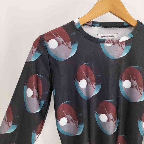 ヘンリックヴィブスコブ Henrik Vibskov 総柄 ポリ ストレッチ L/S クルーネック カットソー レディース import:S