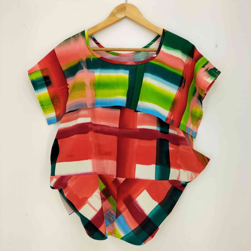 イッセイミヤケ ISSEY MIYAKE 変形 アシンメトリー チェック ノースリーブ カットソー レディース 2