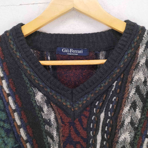 MADE IN ITALY 総柄3DVネックニット メンズ JPN:M