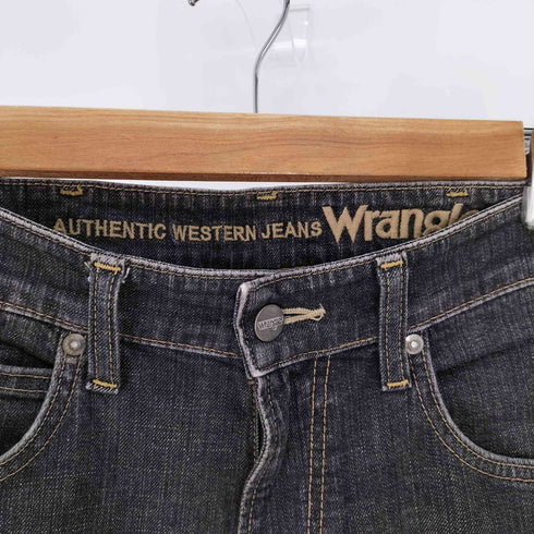 ラングラー Wrangler AUTHENTIC WESTERN JEANS ロゴ 型押し パッチ 5ポケット ブラック デニム パンツ メンズ 28