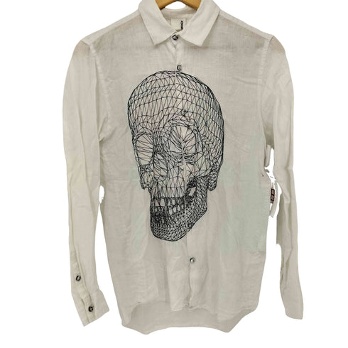 MAXSIX 日本製 フロントスカルデザイン リネン L/S シャツ メンズ JPN:L