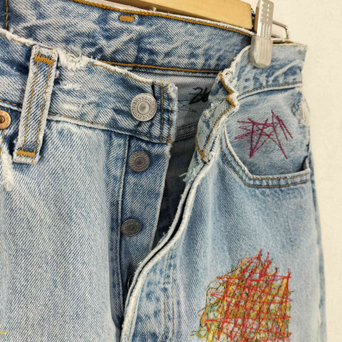 リーバイス Levis 90S 501ストレートデニムパンツ リメイク加工 ボタン裏555 バレンシア工場 メンズ 29inch