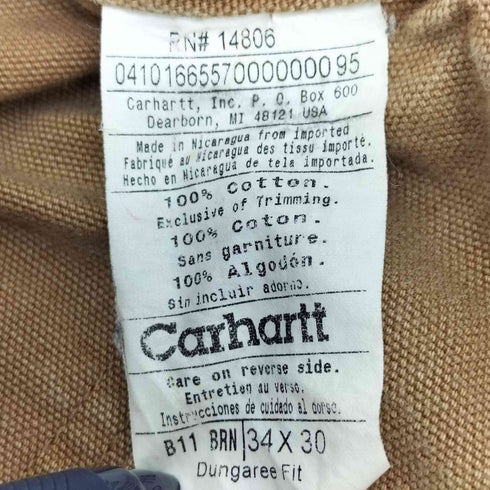 カーハート Carhartt USA製 Dungaree FiT 革パッチ ダック地 ペインター パンツ メンズ 34×30