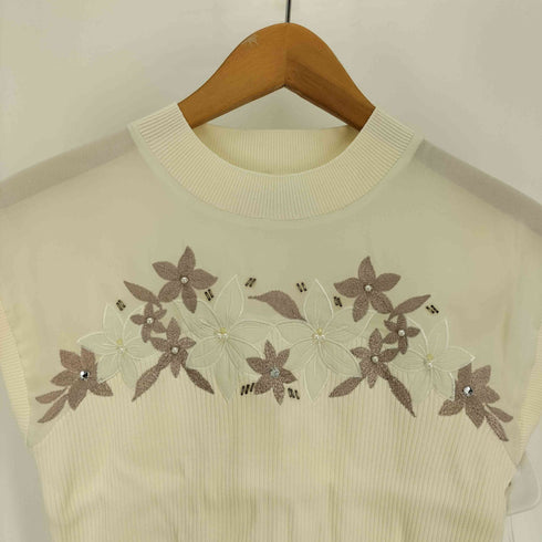 ノエラ Noela フラワー刺繍フレンチニット パール ノースリーブ レディース FREE