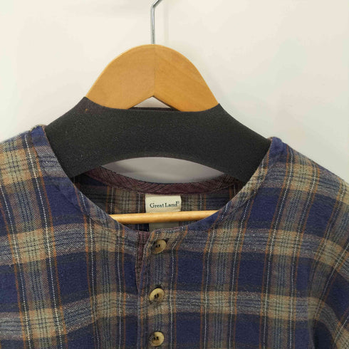 Great Land チェック ノーカラー グランパシャツ メンズ import:XL