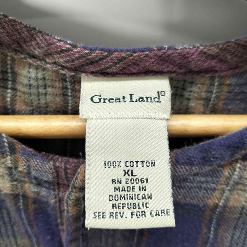 Great Land チェック ノーカラー グランパシャツ メンズ import:XL