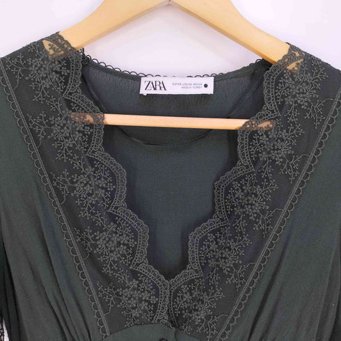 ザラ ZARA レース Vネック シャツ ワンピース レディース import:XS