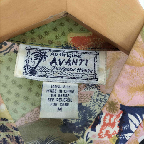 アヴァンティ AVANTI 総柄 ハワイ ヤシの木 シルク チャイナ アロハ シャツ レディース import:M
