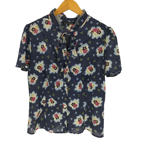 ローラアシュレイ LAURA ASHLEY 花柄 ドット 総柄 フリル ネック ブラウス レディース 11