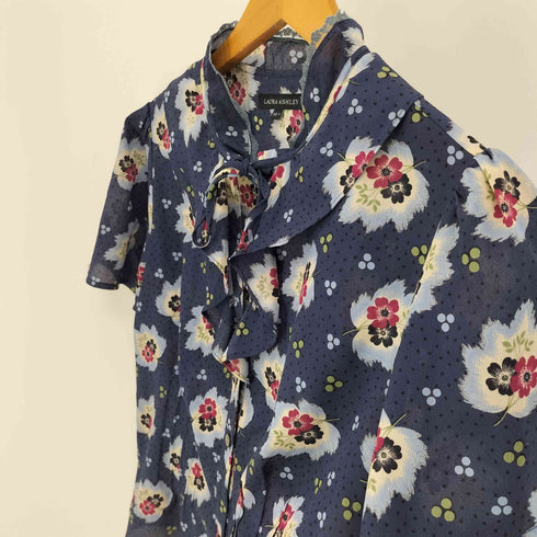 ローラアシュレイ LAURA ASHLEY 花柄 ドット 総柄 フリル ネック ブラウス レディース 11