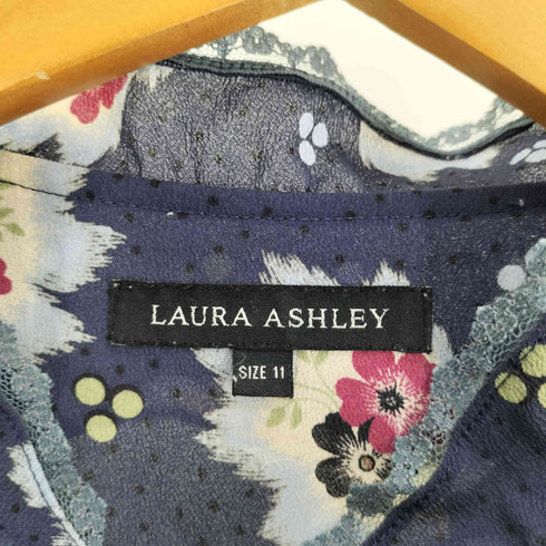 ローラアシュレイ LAURA ASHLEY 花柄 ドット 総柄 フリル ネック ブラウス レディース 11