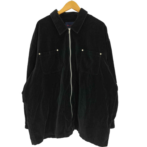 デニムアンドコー Denim&Co リベット ポケット コットン ベロア ジップアップ シャツ ジャケット ビッグサイズ メンズ 3X