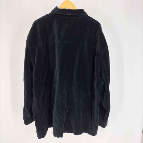 デニムアンドコー Denim&Co リベット ポケット コットン ベロア ジップアップ シャツ ジャケット ビッグサイズ メンズ 3X