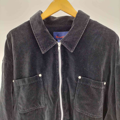 デニムアンドコー Denim&Co リベット ポケット コットン ベロア ジップアップ シャツ ジャケット ビッグサイズ メンズ 3X