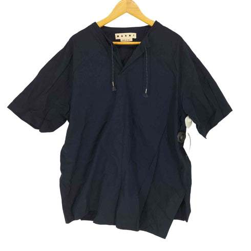 マルニ MARNI 19SS アシンメトリーデザイン ノーカラー スキッパー 半袖シャツ メンズ 48