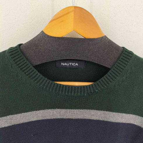 ノーティカ NAUTICA ロゴ刺繍 ボーダーコットンニット メンズ